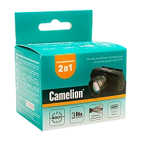 Фонарь налобный Camelion LED53779 3W ХРЕ от аккумулятора Type-C 3 режима+ZOOM черный (1/12/144)