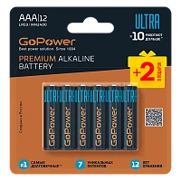 Батарейка GoPower ULTRA LR03 AAA BL10+2 Щелочная 1.5V (12/72/576)