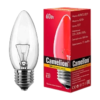 Лампа накаливания Camelion E27 60W 220V свеча прозрачная (1/100)