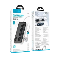 Сетевой фильтр HOCO AC21 4р.С/З 1.5м 3USB/Type-C с выкл. черный