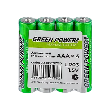 Батарейка GREEN POWERlab LR03 AAA SH4 Щелочная 1.5V (4/40/1000)