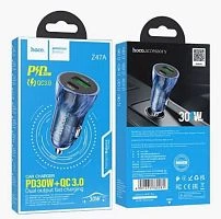 Автомобильное З/У HOCO Z47A 1USB+1Type-C 30W QC3.0 синий