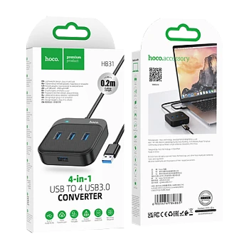 USB-Хаб HOCO HB31 4USB/Type-C Type-C (m) USB3.0 серый (1/19/190)