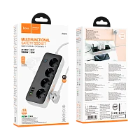 Сетевой фильтр HOCO AC22 4р.С/З 3.0м 3USB/Type-C с выкл. черный