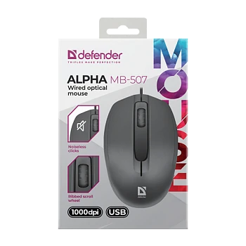 Мышь проводная Defender MB-507 Alpha классическая USB бесшумная черный (1/100)
