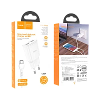 Сетевое З/У HOCO C88A 2USB 2.4A с кабелем Type-C белый (1/12/120)