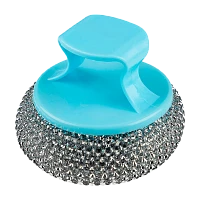 Губка для посуды Рыжий кот SM-06 75х75х60мм металлическая с держателем голубой (1/20/500)