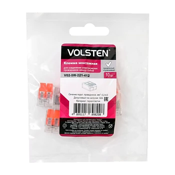 Строительно-монтажная клемма Volsten V02-9W-221-412 2 пр. до 4 мм, 32А, 450 В, 10 шт., оранжевый