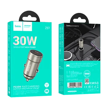 Автомобильное З/У HOCO Z57 Type-C 3.0A 30W PD3.0 с кабелем Type-C металлик (1/12/120)