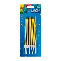 Свечи для торта Волшебная страна 13см с подставкой 6шт. золотой (1/12/300)