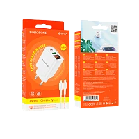 Сетевое З/У Borofone BA78A 1USB/Type-C 3.0A 20W QC3.0 дисплей белый (1/35/140)